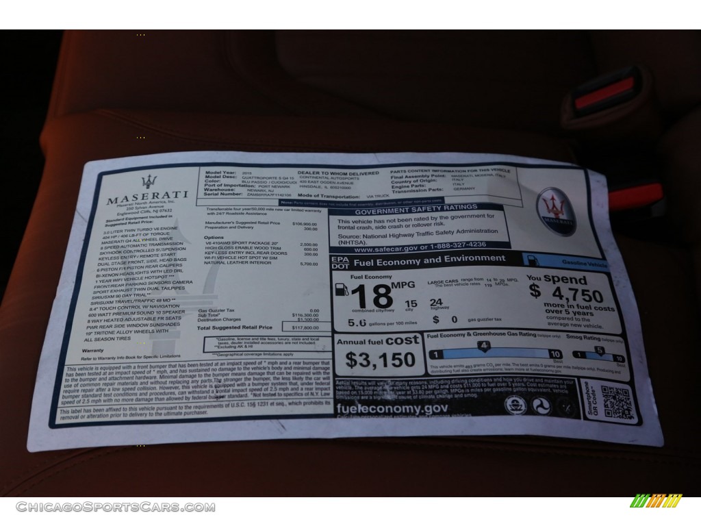 2015 Quattroporte S Q4 AWD - Blu Passione (Passion Blue) / Cuoio photo #9