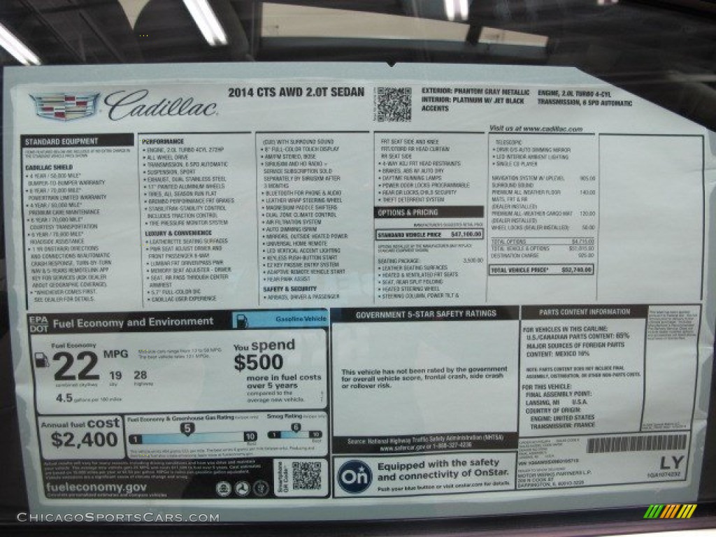 2014 CTS Sedan AWD - Phantom Gray Metallic / Light Platinum/Jet Black photo #25